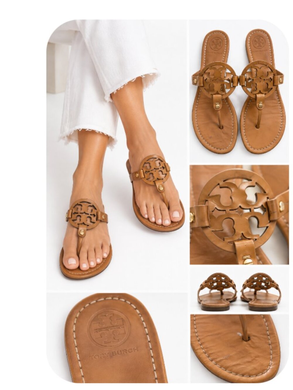 Iconic Tory Burch Miller Leather Sandals – Tan Size 7 Fair - Picture 3 of 9